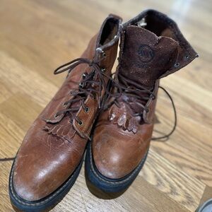 Double H Western Packer Lacer Roper Cowboy Brown Leather Boots Size 9